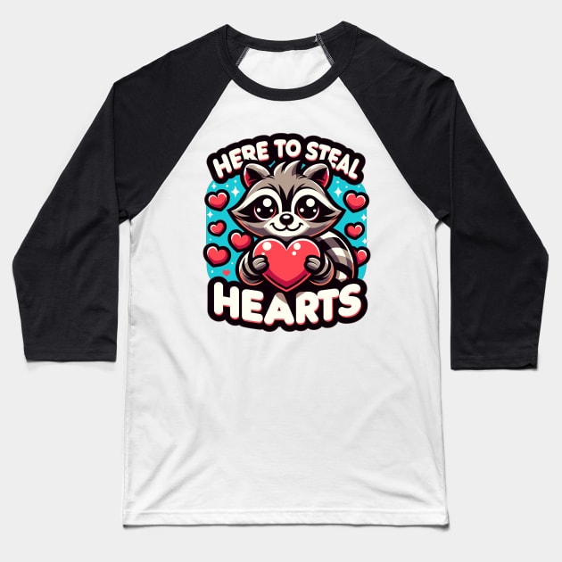 Raccoon Heart Bandit - Cute Animal Love Graphic Baseball T-Shirt by WEARWORLD